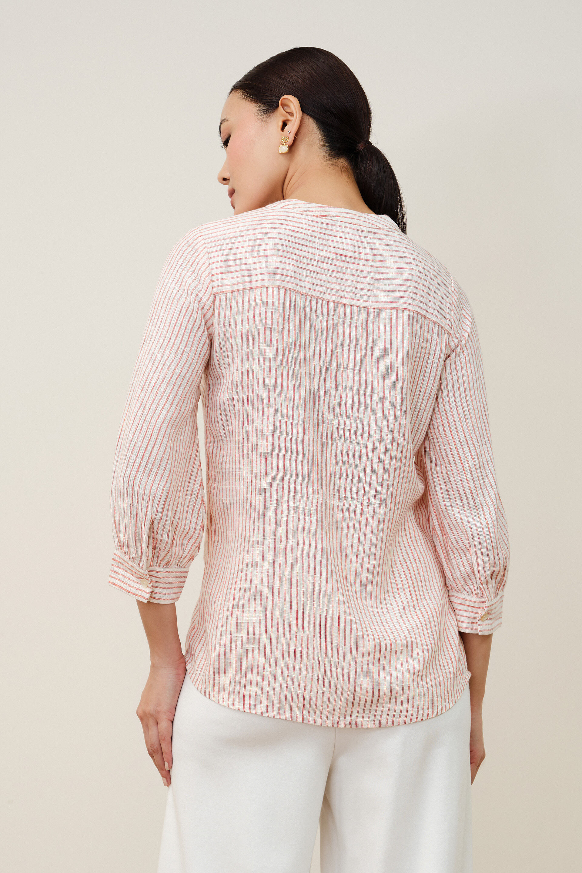 Off-White Rust Striped Shirt, White, image 6